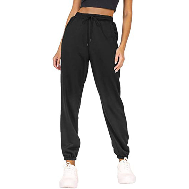 Wholesale Women's Solid Color fleece-lined Pants Casual Sports Jogging High Waist Loose Leg-toe Household Casual Pants